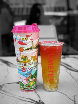 Surprise cup Ume Signature Boba Milk Tea and SP Lychee & Watermelon Green Tea