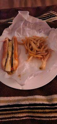 Hot dog and fries they gave me..Cheap A#%$