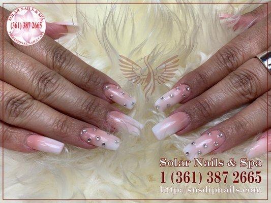 SNS Ombre Coffin Nails with Rhinestone  Solar Nails and Spa