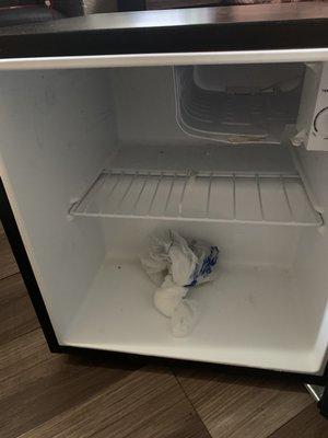 A "new fridge" that was given to us because the fridge that was originally in our room didn't work. The fridge had a terrible smell