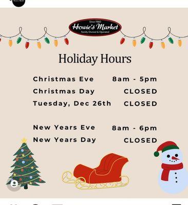 Please mark your calendars for our special holiday hours and days of closing. Merry Christmas!