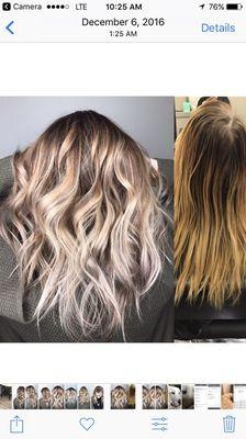 Blonde Balayage, root shade, cut, and style done by Katie