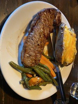 NY Strip steak with loaded baked potato. So yummy!!!!