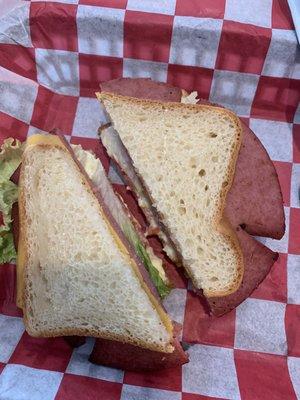 Fried bologna on GF bread.