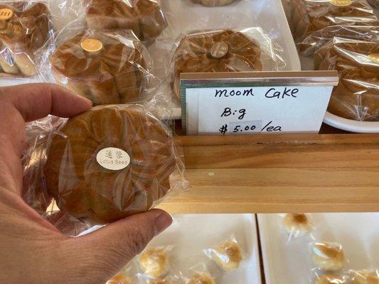 Big moon cake with variety of fillings but no egg yolk is $5.00 each