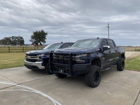 Before and after 6 inch lift with 35s, plus heavy duty bumpers and step bars. $6,000 total!