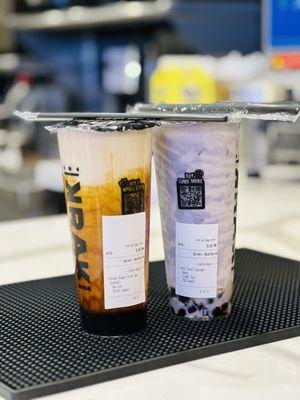 Taro Twist Milk Tea and Brown Sugar Milk Tea