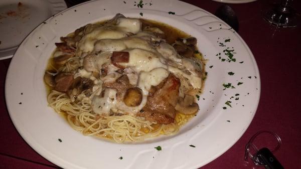 Veal Saltimbocca most incredible..lots and delicious..magnificent sauce mushrooms and parm melted over