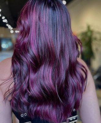 Bright Vivid Pink/Purple/Velvet/Plum Balayage with Long Layers