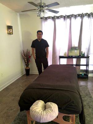 Massage table with therapist