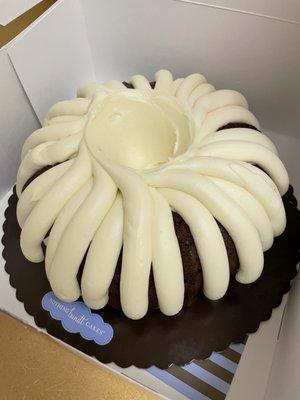 Chocolate chocolate chip bundt cake. the only chocolate cake I like and so so moist.