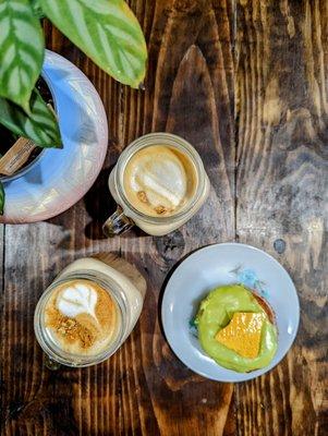 Carrot cake latte, cereal milk (very watered down) and matcha cronut