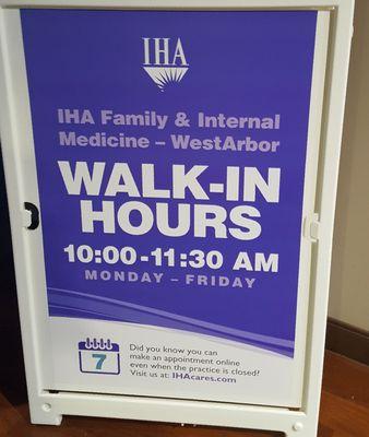 Walk in hours for established patients.