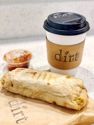 Lavender Oat Latte & Potato Egg and Cheese Burrito