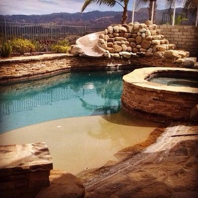 Beach entrance pebble pool & spa.