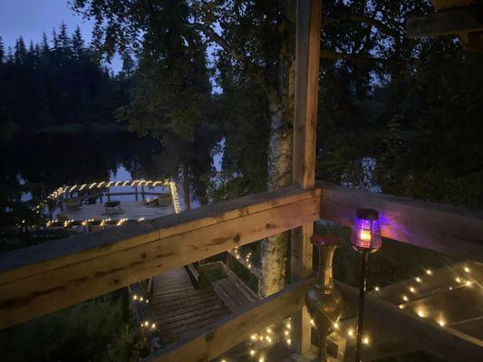 Moose Cabin view of the deck and lake.