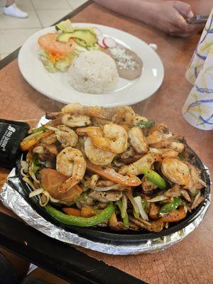 Shrimp and chicken fajitas