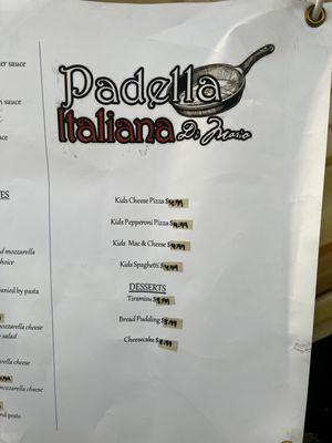 Menu as of 1/8/21