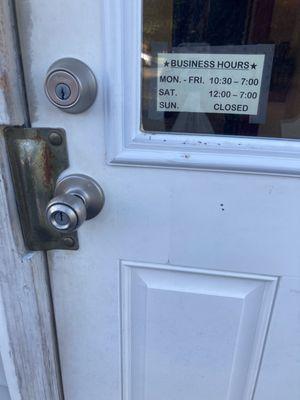 Front entrance/business hours