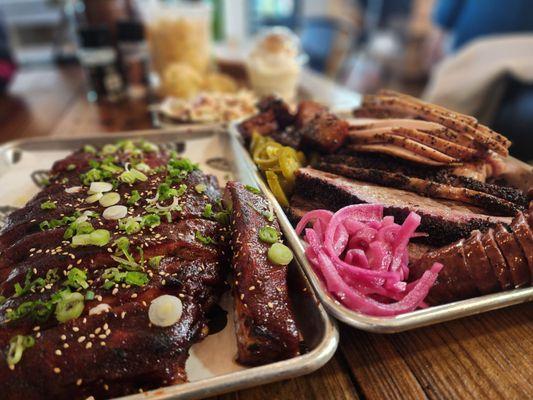 Gochujang ribs, brisket, turkey, hill country sausage, pork belly burnt ends