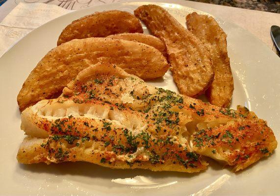 Baked Cod with Jo Jo potatoes