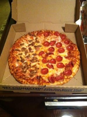 Medium round half "old-style" pepperoni half Italian sausage