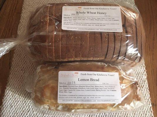 Fresh honey wheat and lemon sweet bread.  Both delivered the same day they were baked