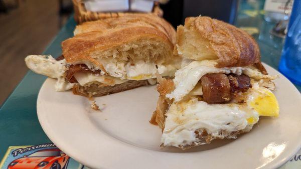 Bacon egg and cheese on a croissant