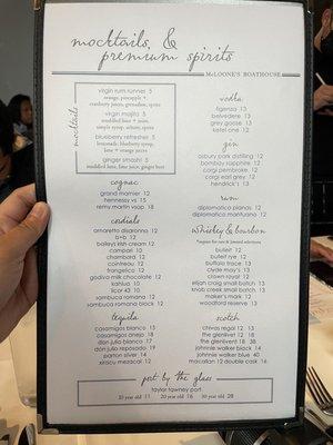 Drinks menu