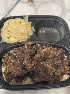 Oxtail, Rice & Peas, Cabbage