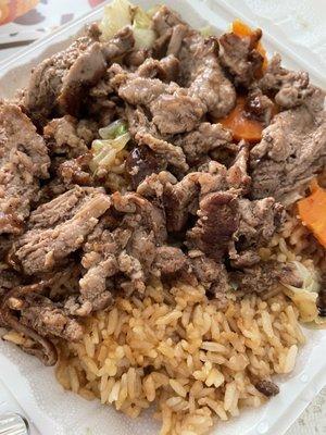 Beef teriyaki over fried rice