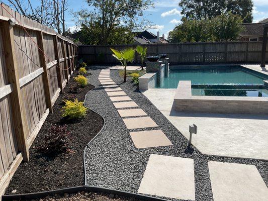 Walkway and flower bed