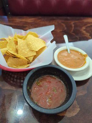 Chips, salsa and Tomatillo sauce