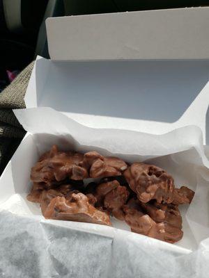 Milk chocolate pecan and Caramel clusters