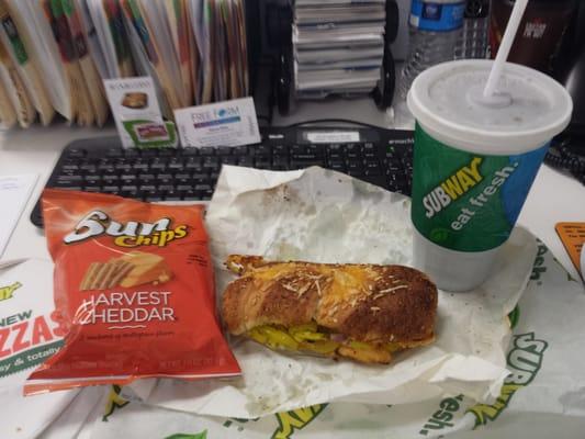 Lunch! 6 inch Italian BMT with Sun Chips and a Diet Coke!