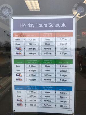 Holiday hours