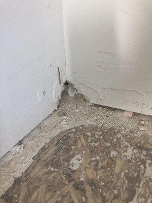 Piles of dry wall mud left behind because, the wrong finish was applied (upgrade $6000).  The error from the all now to the subfloor