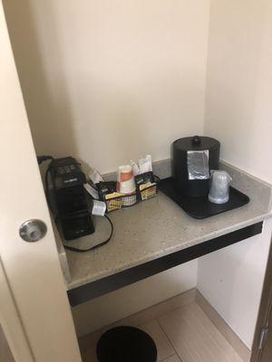 Coffee and tea setup in the room.