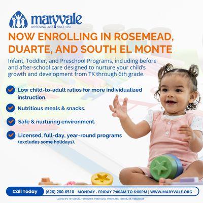 Now Enrolling in Rosemead, Duarte and South El Monte