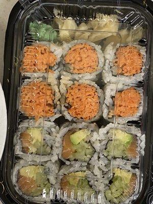 Spicy crab roll and salmon avocado roll