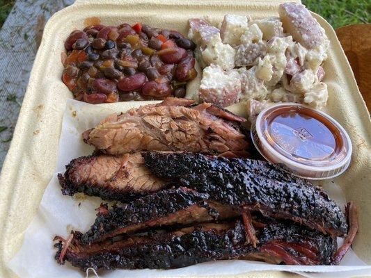 Brisket Dinner with BBQ Beans and Potato Salad