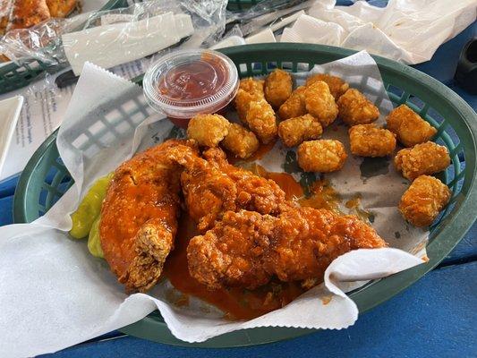 Buffalo chicken strips and tots