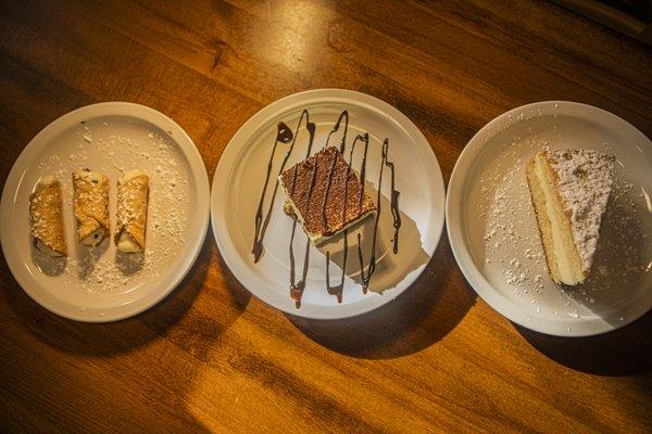 Chocolate Chip Cannoli, Tiramisu, Cheese Cake