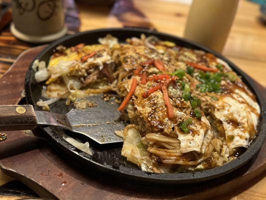 OMG Hiroshima Okonomyaki! Loved mild flavor. Chew yaki soba and chew pancake, Absolutely delicious.