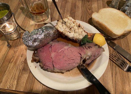 Prime Rib (12 oz.) and lobster tail