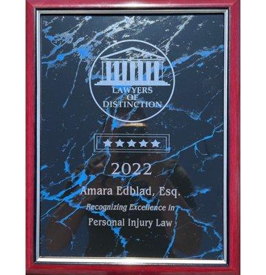 Amara Edblad
Excellence in Personal Injury Law - 2022
Lawyers of Distinction