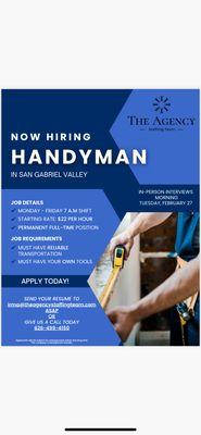 Handyman for a medical facility.