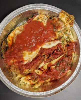 Zucchini Parm with pasta. YUM!