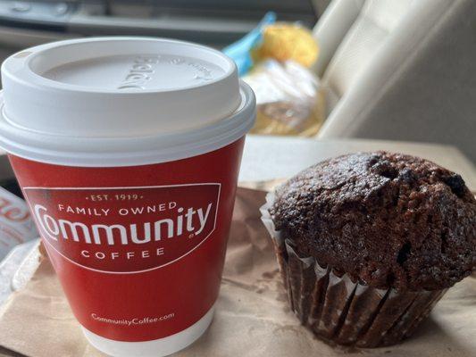 Sunrise harvest muffin and sugar-free vanilla cappuccino