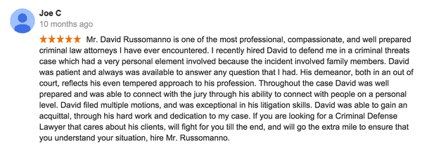 Google Criminal Defense Client review -- Not Guilty